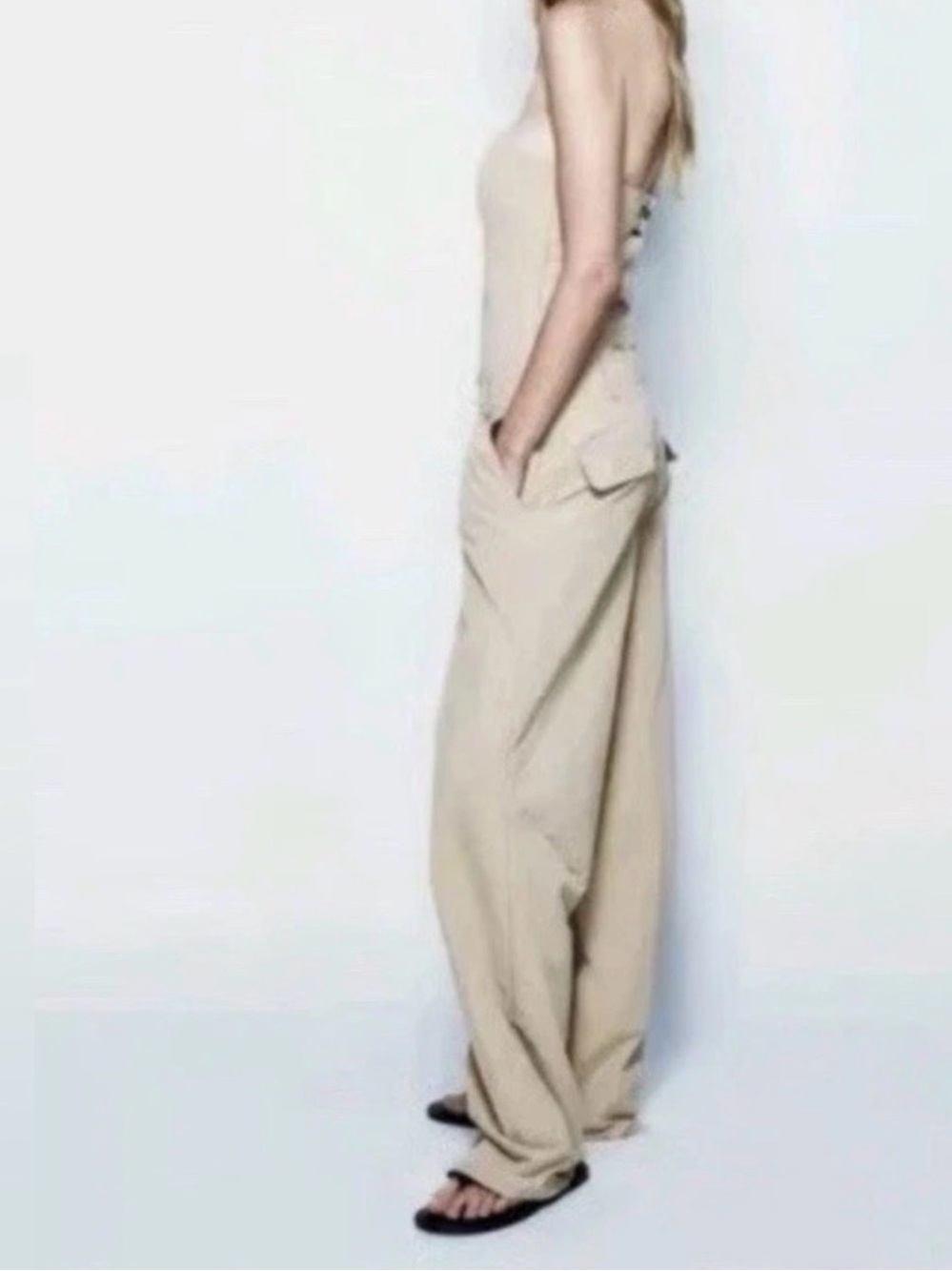 Zara Strapless Wide-Leg Jumpsuit in Beige - Picture 4 of 13